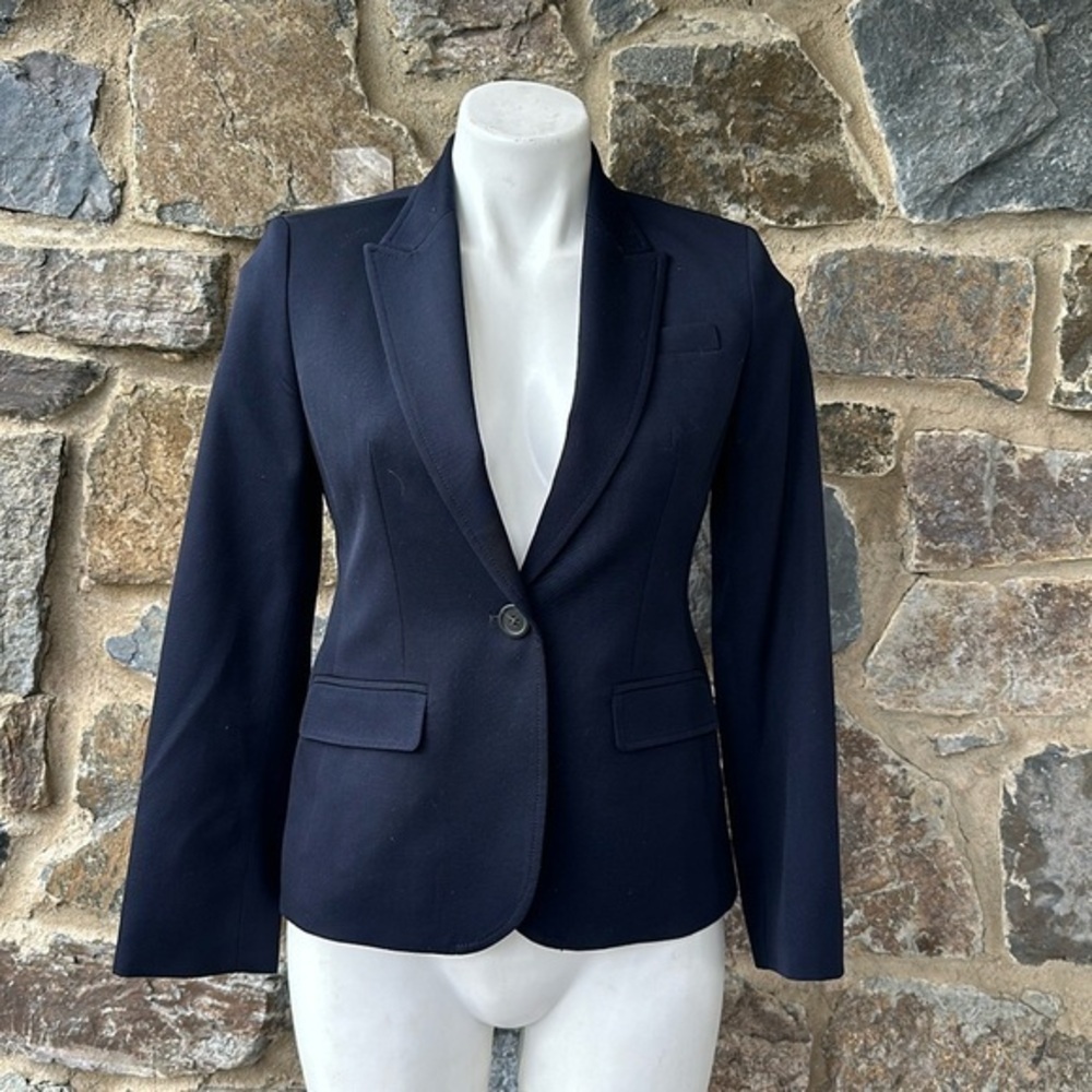 J. Crew Wool One Button Blazer Jacket in Navy Blue Size 4 Petite